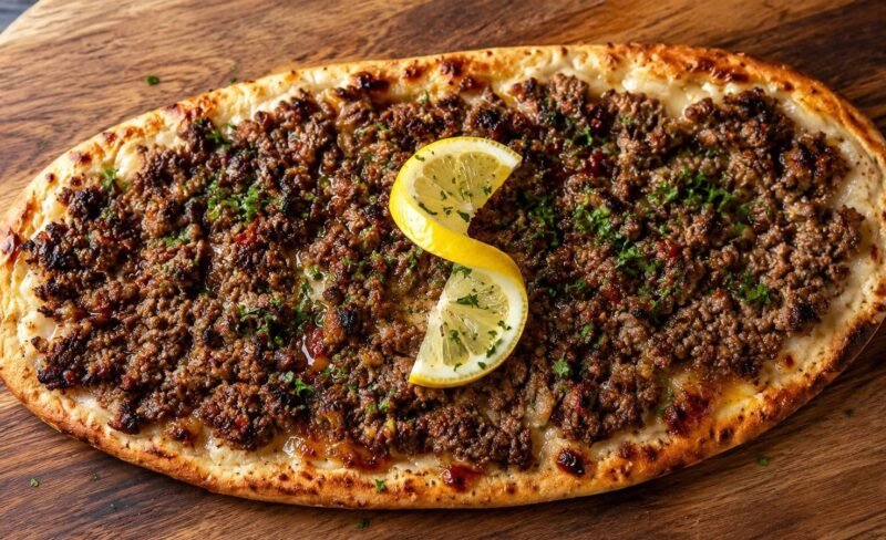 Meat Flatbread Mediterranean meat flatbread with lemon and parsley